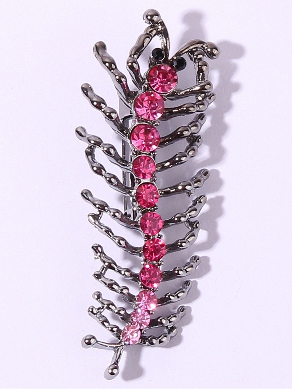 Pink Rhinestone Centipede Brooch Pin – Silver Tone Crystal Insect Brooch